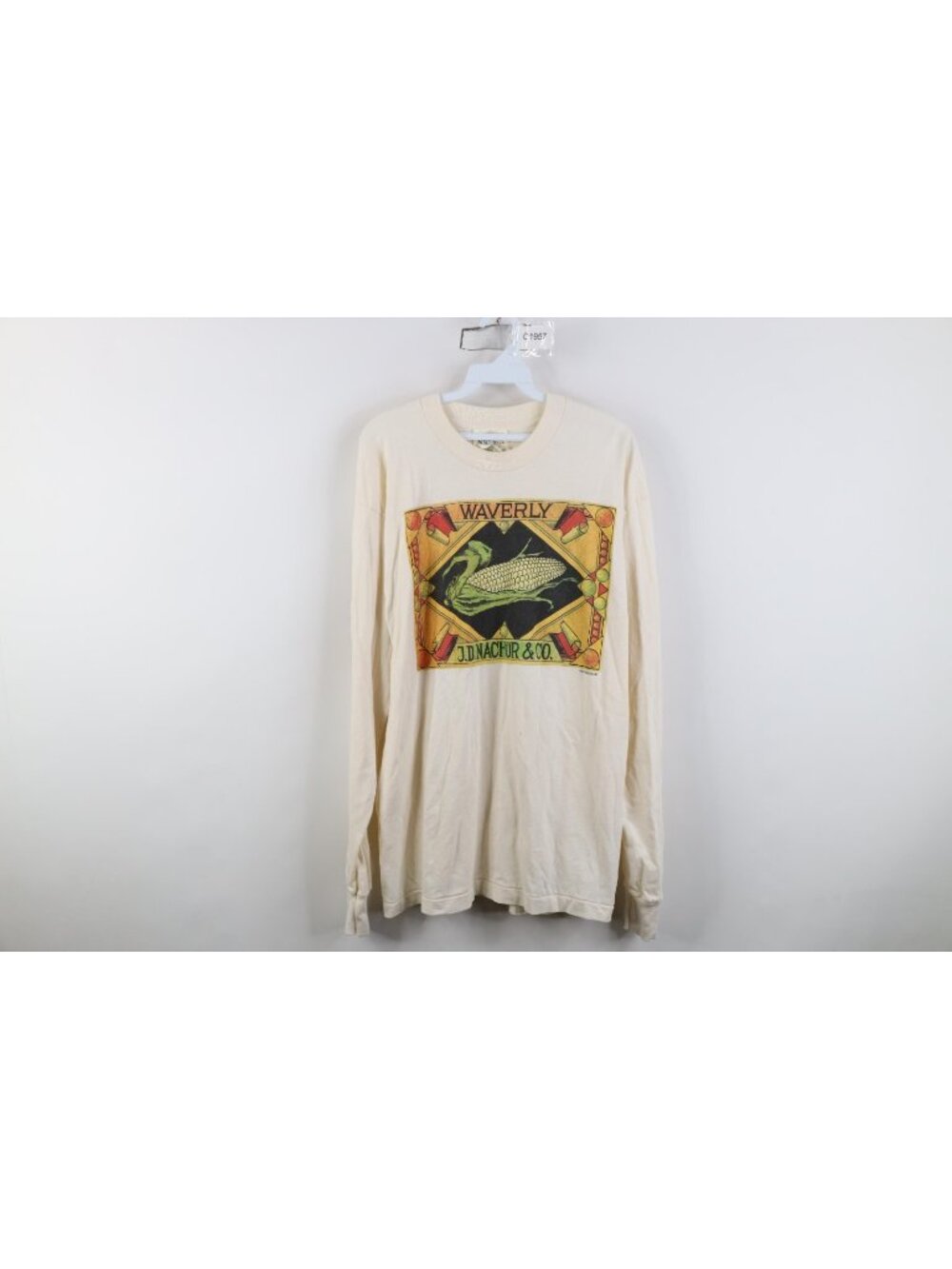 Vintage 90s Streetwear Mens Large Farming Nature Corn Long Sleeve T-Shirt Cream